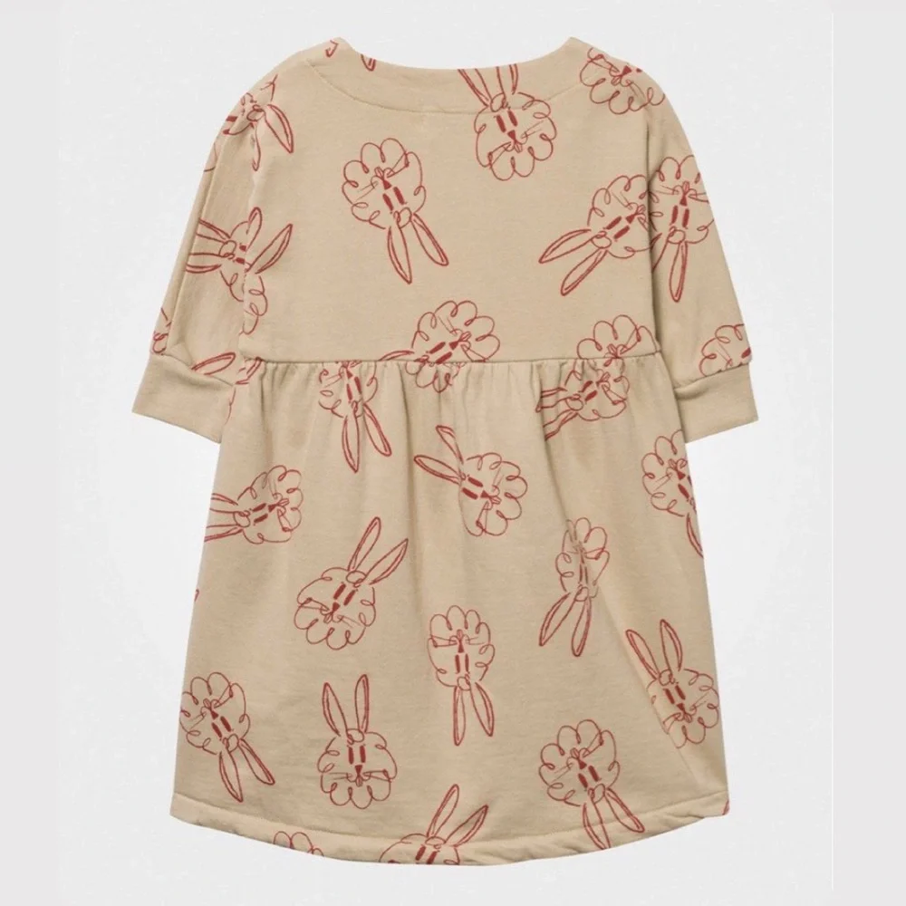 Bobo Choses Fleece Bunnies Dress - Sand/Red - Size 18/24M - Picture 2 of 6